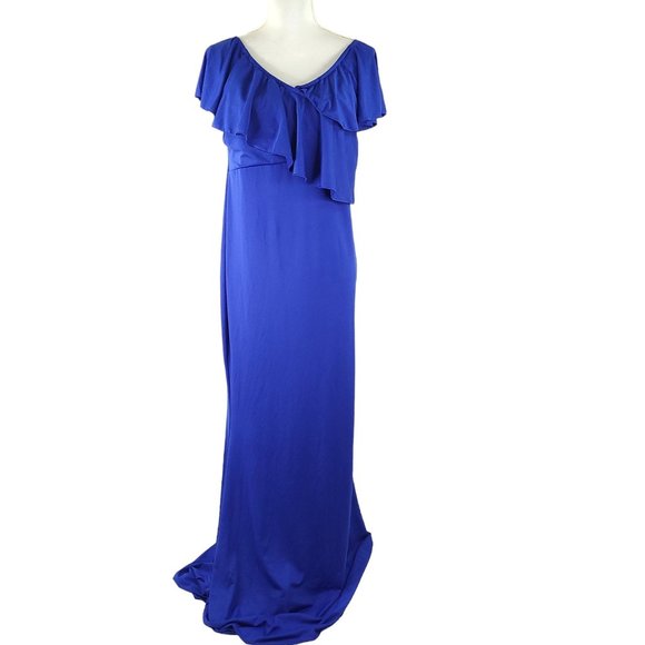 Molliya Maternity Maxi Dress Womens Size XL Sleeveless Blue Ruffle Stretchy NEW - Picture 3 of 12